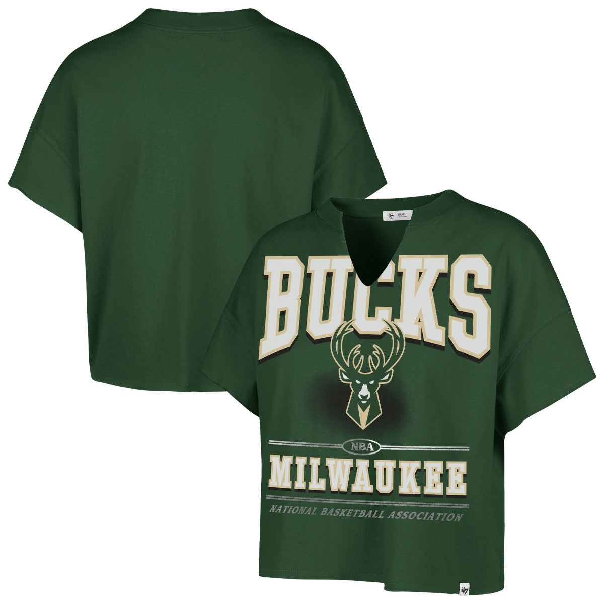 Milwaukee Bucks '47 Women's Elation Oversized Notch Neck T-Shirt Hunter Green - 47 brand