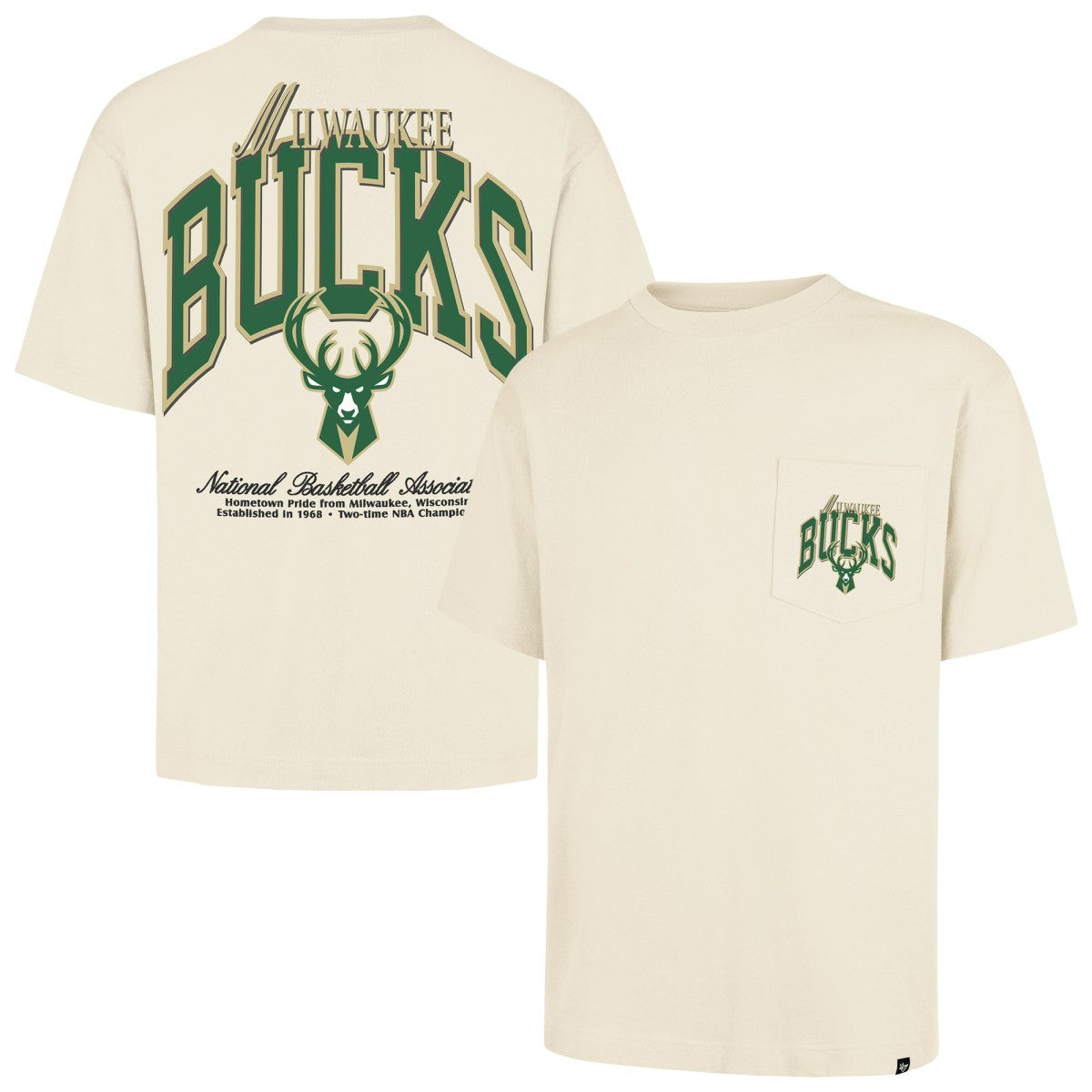 Milwaukee Bucks '47 Unisex Crossover Collection Foundation Pocket T-Shirt Cream - 47 brand