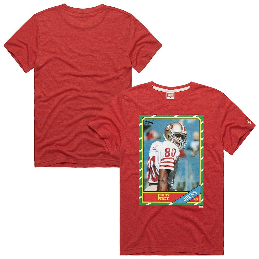 Jerry Rice San Francisco 49ers Homage Unisex NFL Topps Trading Card Tri-Blend T-Shirt - Scarlet T-shirts
