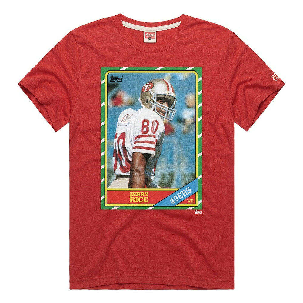 Jerry Rice San Francisco 49ers Homage Unisex NFL Topps Trading Card Tri-Blend T-Shirt - Scarlet T-shirts