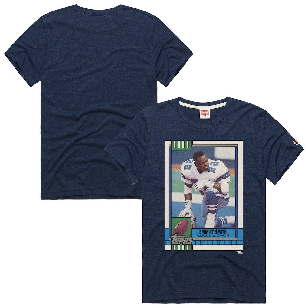 Emmitt Smith Dallas Cowboys Homage Unisex NFL Topps Trading Card Tri-Blend T-Shirt - Navy T-shirts