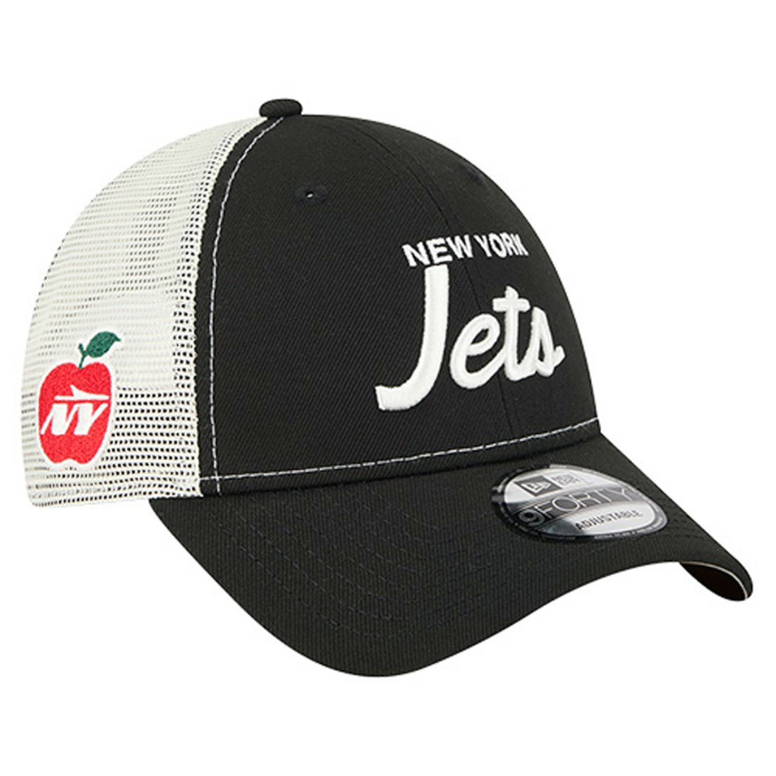 New York Jets New Era Apple Trucker 9FORTY Adjustable Hat - Black Hats
