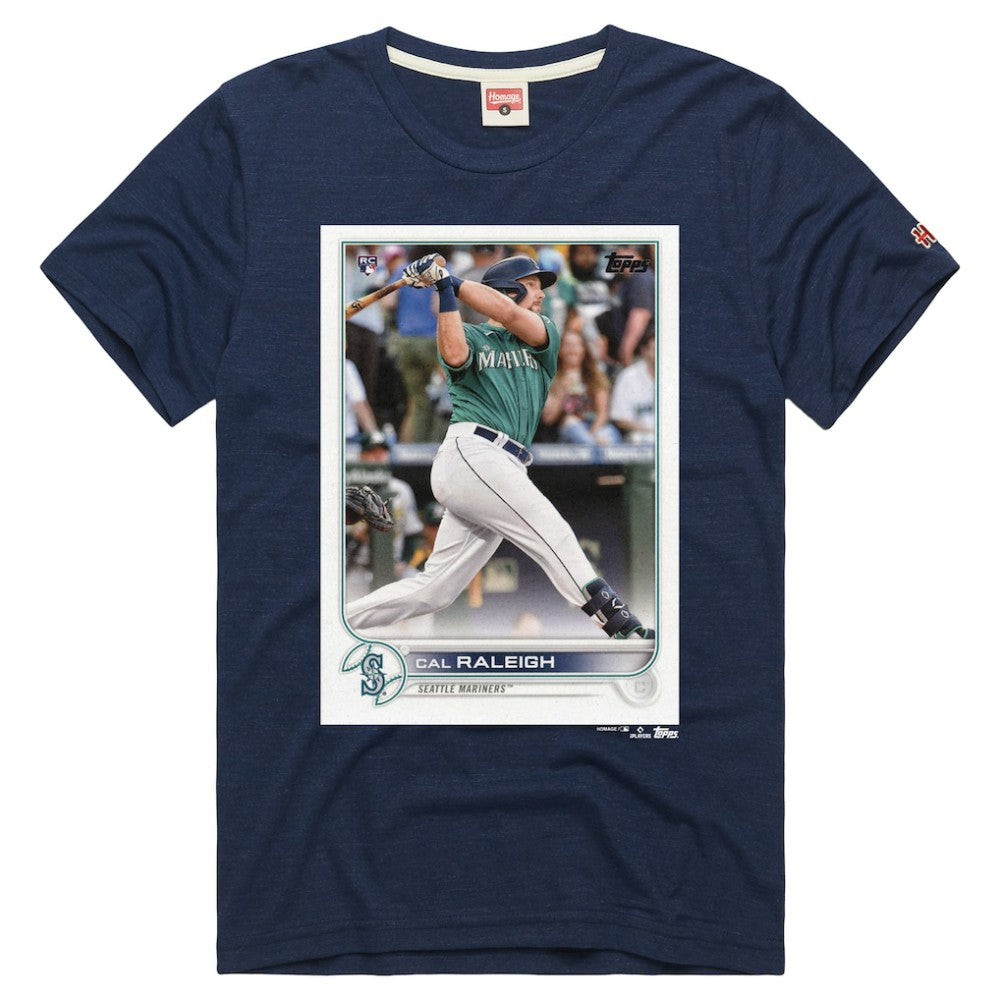 Cal Raleigh Seattle Mariners Homage Topps Baseball Card Player Tri-Blend T-Shirt - Navy T-shirts