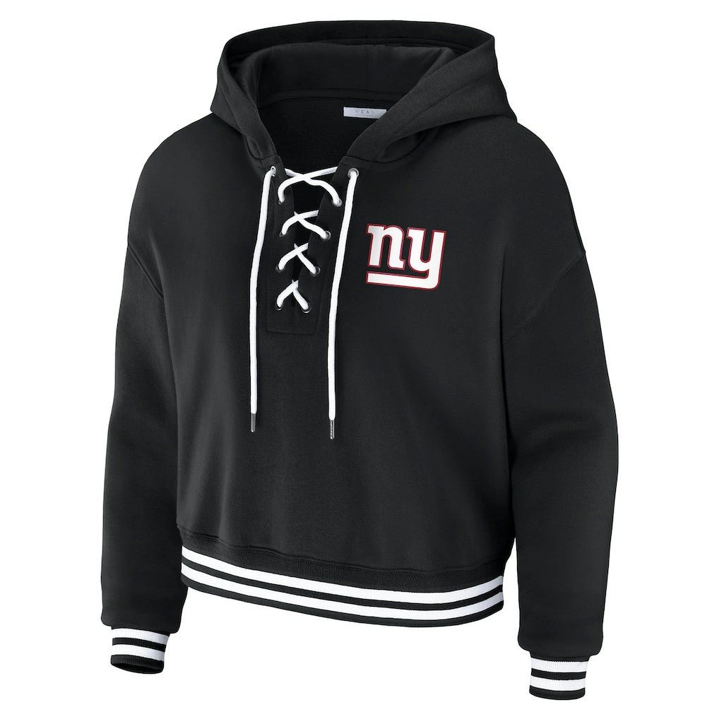 New York Giants WEAR by Erin Andrews Women's Lace-Up Fleece Hoodie - Black Hoodies