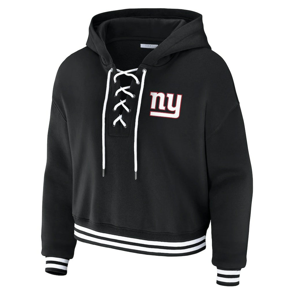 New York Giants WEAR by Erin Andrews Women's Lace-Up Fleece Hoodie - Black Hoodies