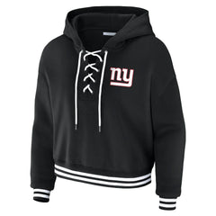 New York Giants WEAR by Erin Andrews Women's Lace-Up Fleece Hoodie - Black Hoodies