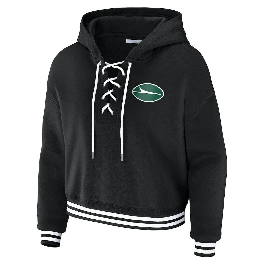 New York Jets WEAR by Erin Andrews Women's Lace-Up Fleece Hoodie - Black Hoodies