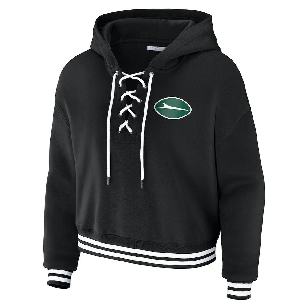 New York Jets WEAR by Erin Andrews Women's Lace-Up Fleece Hoodie - Black Hoodies