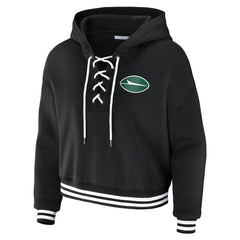 New York Jets WEAR by Erin Andrews Women's Lace-Up Fleece Hoodie - Black Hoodies