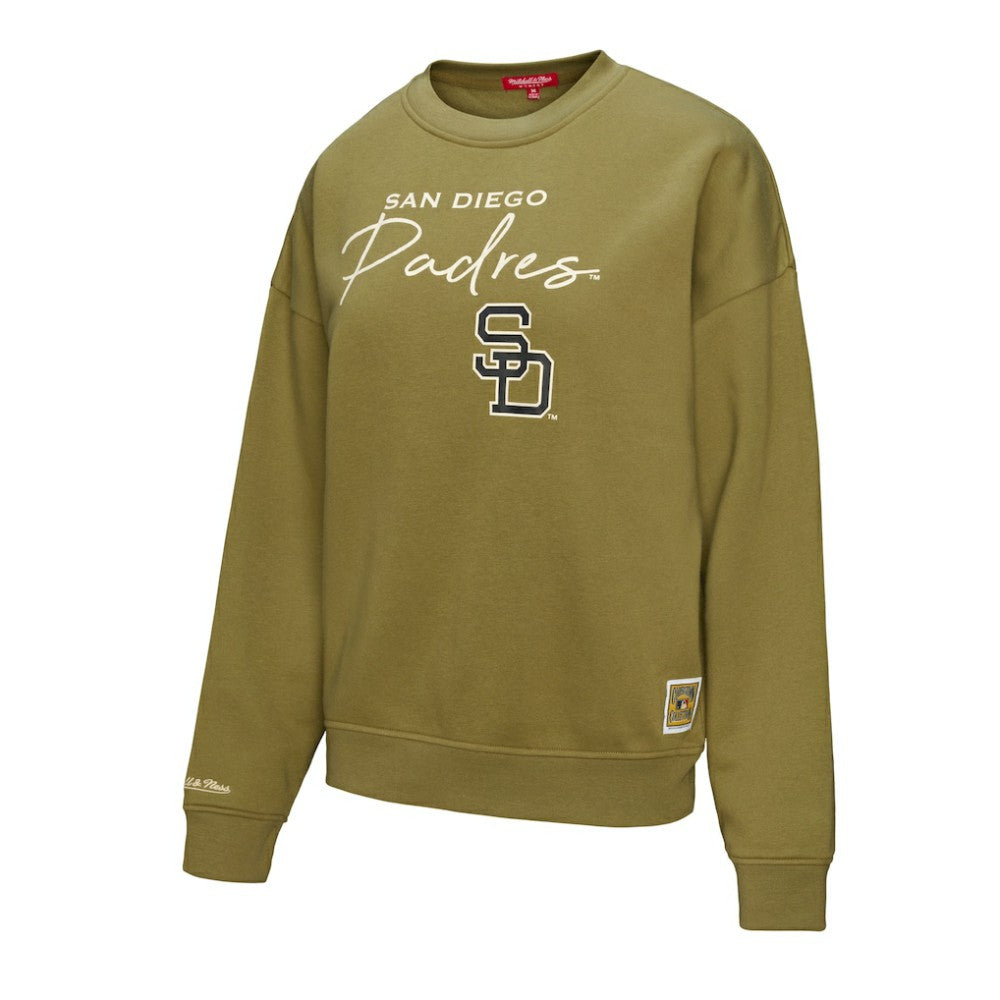 San Diego Padres Mitchell & Ness Women's Oversized Crewneck Sweatshirt - Olive Sweatshirts