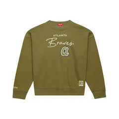 Atlanta Braves Mitchell & Ness Women's Oversized Crewneck Sweatshirt - Olive Sweatshirts