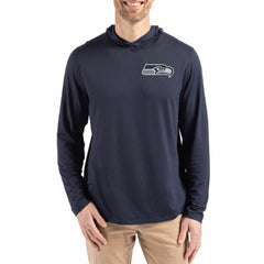 Seattle Seahawks Cutter & Buck Coastline Epic Comfort Eco Recycled Long Sleeve Hoodie T-Shirt - Navy Hoodies