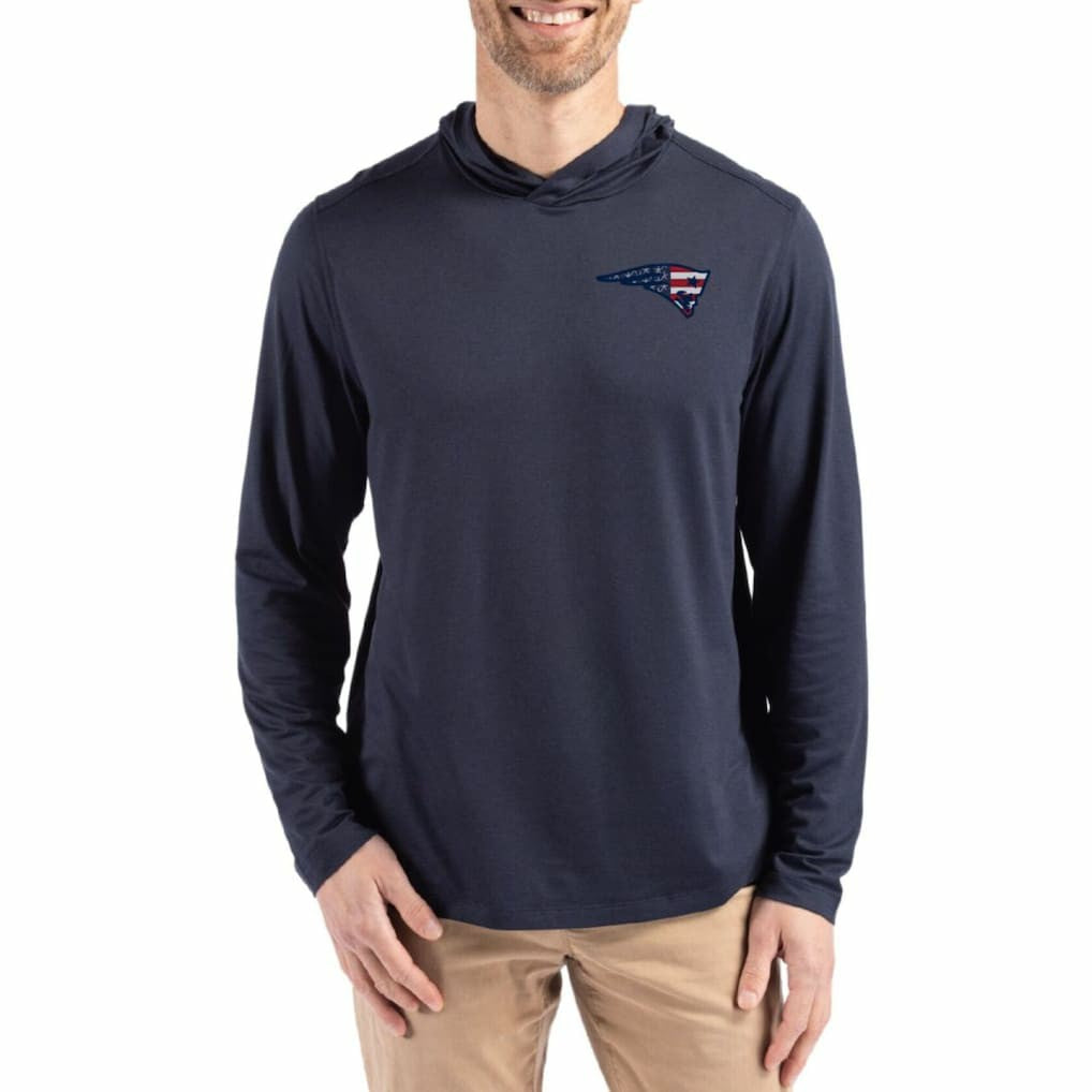 New England Patriots Cutter & Buck Americana Coastline Epic Comfort Eco Recycled Long Sleeve Hoodie T-Shirt - Navy Hoodies