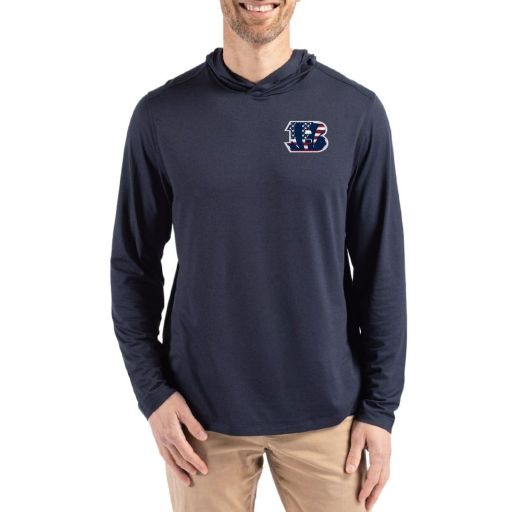 Cincinnati Bengals Cutter & Buck Americana Coastline Epic Comfort Eco Recycled Long Sleeve Hoodie T-Shirt - Navy Hoodies