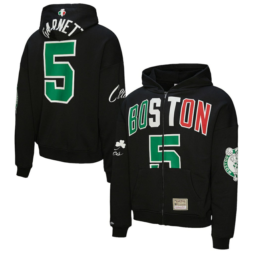 Kevin Garnett Boston Celtics Unisex Hardwood Classics Maxxed Out Full-Zip Hoodie Black - Mitchell & Ness