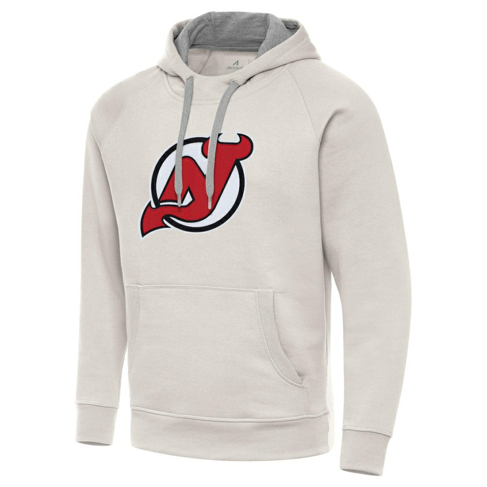 New Jersey Devils Antigua Big Logo Victory Pullover Hoodie - Cream | US 203377011