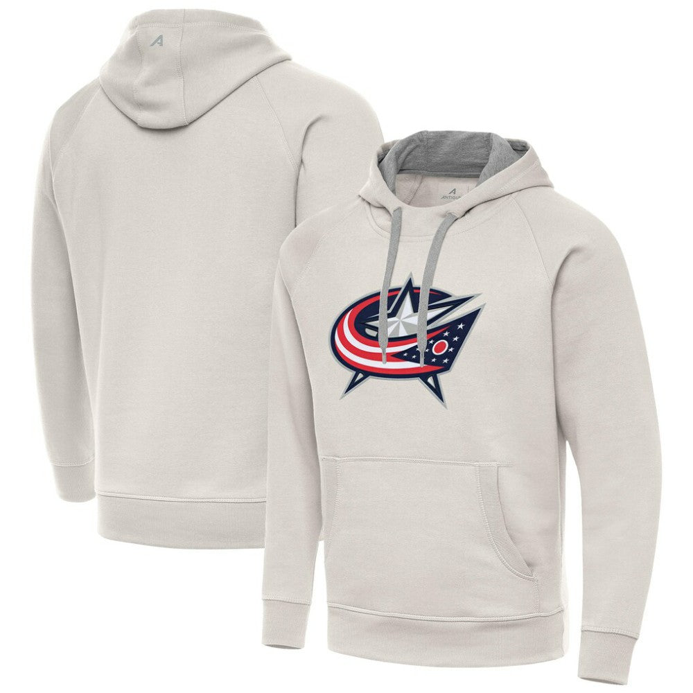 Columbus Blue Jackets Antigua Big Logo Victory Pullover Hoodie - Cream | US 203377034
