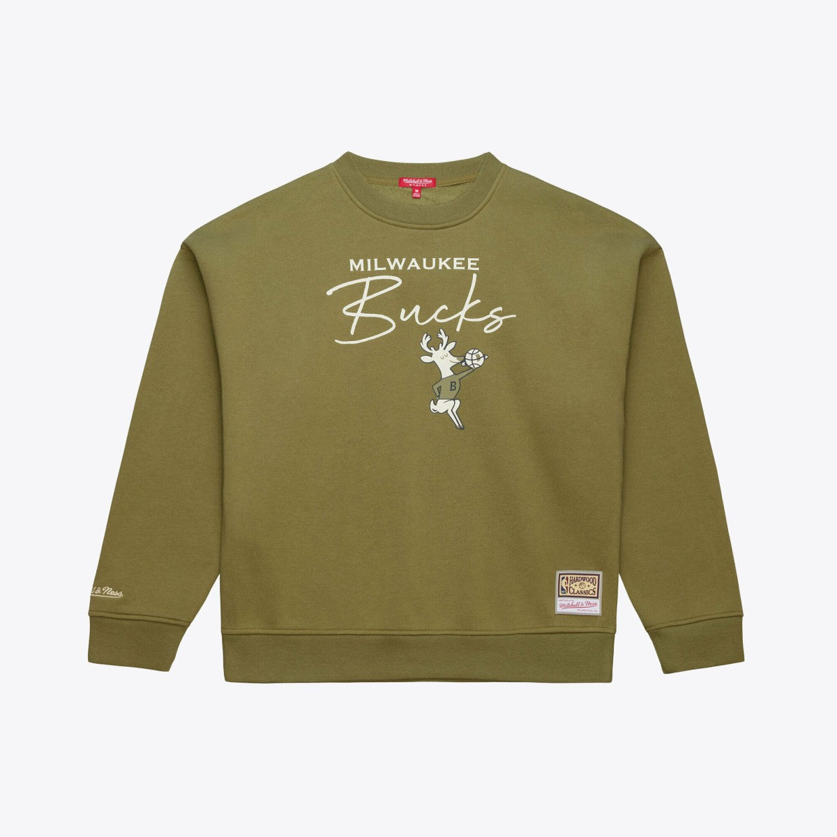 Milwaukee Bucks Women's Lightweight Script Sweatshirt Olive - Mitchell & Ness