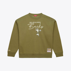 Milwaukee Bucks Women's Lightweight Script Sweatshirt Olive - Mitchell & Ness