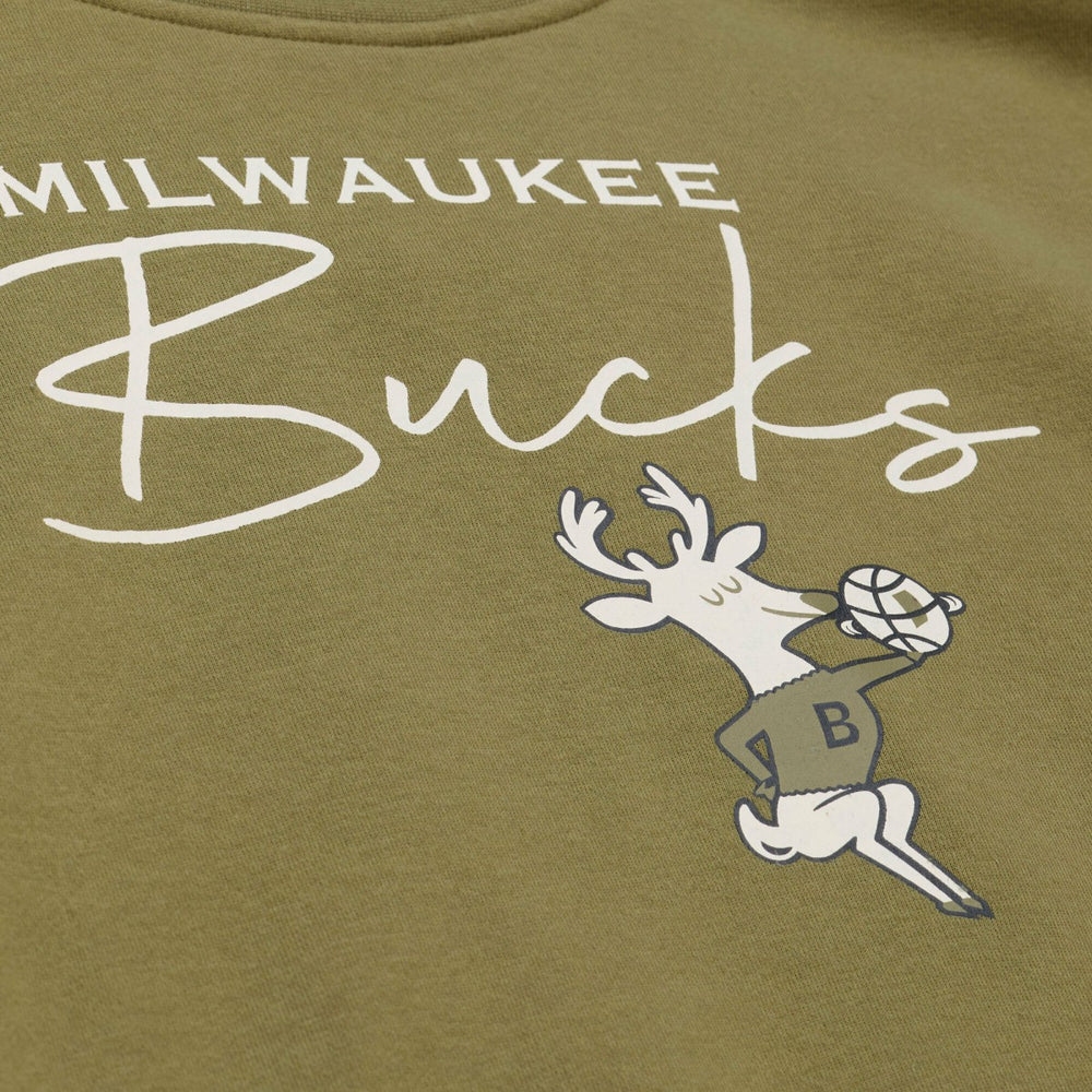 Milwaukee Bucks Women's Lightweight Script Sweatshirt Olive - Mitchell & Ness