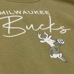 Milwaukee Bucks Women's Lightweight Script Sweatshirt Olive - Mitchell & Ness