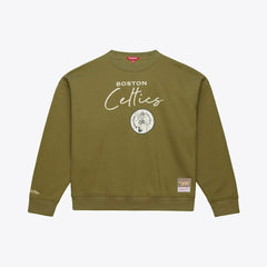Boston Celtics Women's Lightweight Script Sweatshirt Olive - Mitchell & Ness