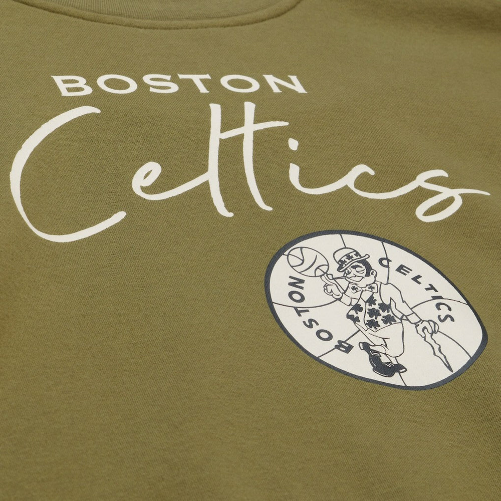 Boston Celtics Women's Lightweight Script Sweatshirt Olive - Mitchell & Ness