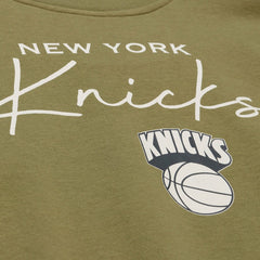 New York Knicks Women's Lightweight Script Sweatshirt Olive - Mitchell & Ness