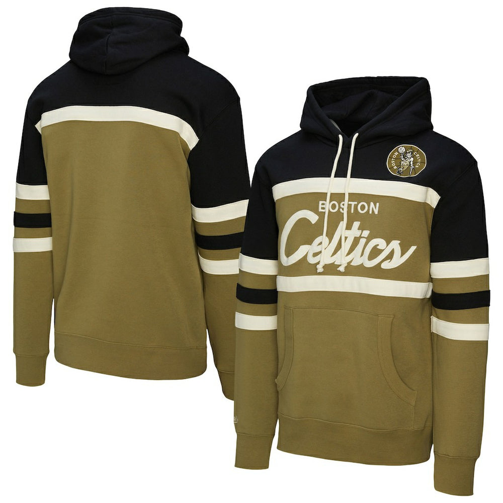 Boston Celtics Double Clutch Head Coach Hoodie Olive - Mitchell & Ness