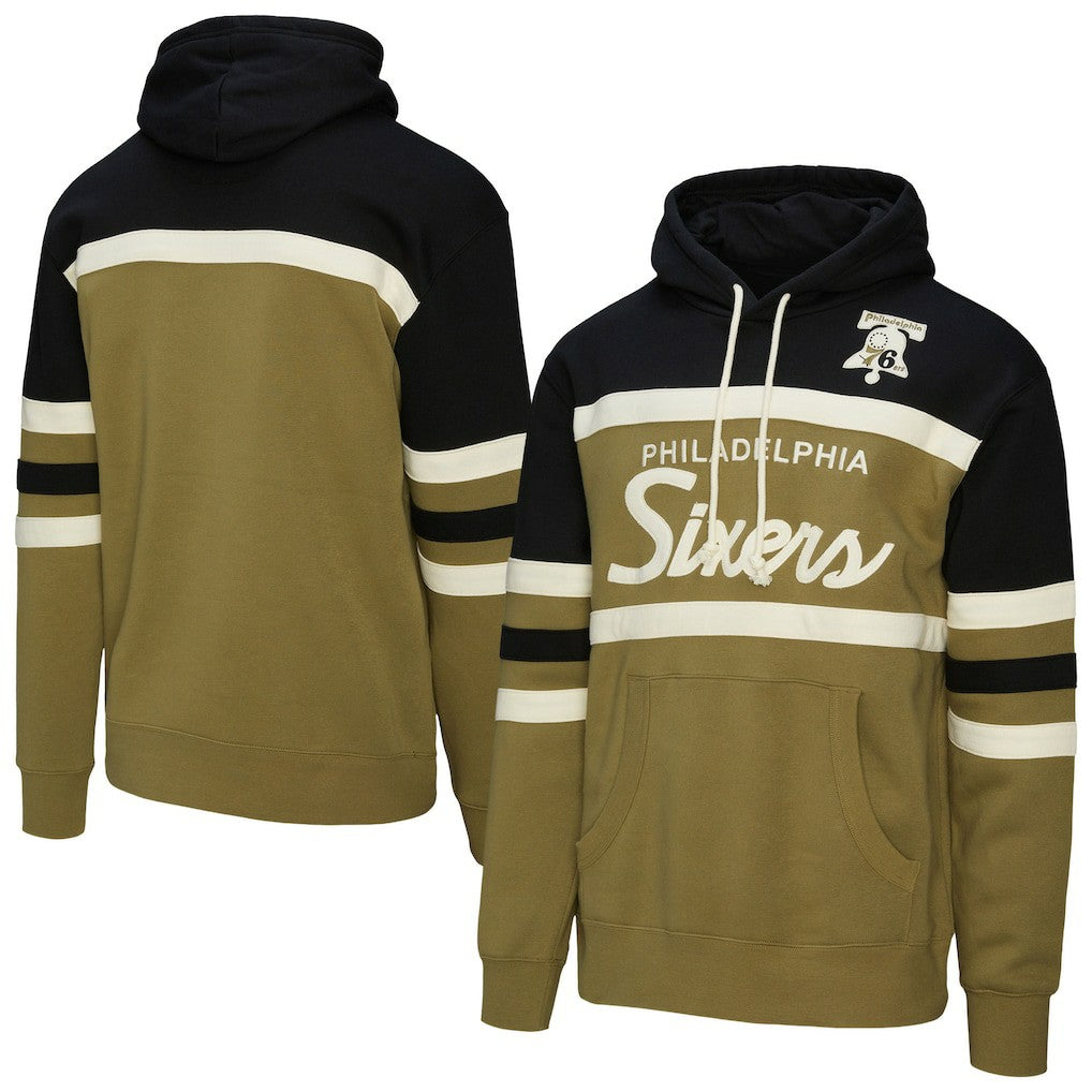 Philadelphia 76ers Double Clutch Head Coach Hoodie Olive - Mitchell & Ness