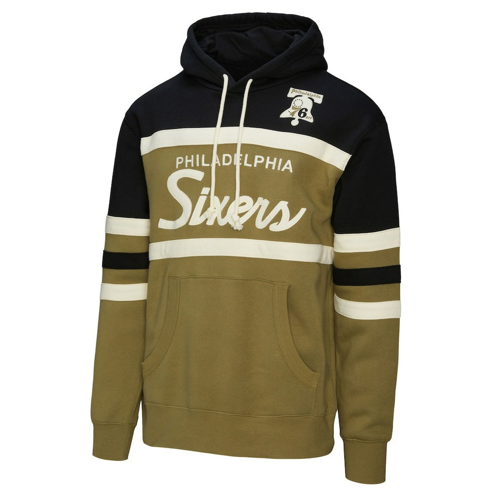 Philadelphia 76ers Double Clutch Head Coach Hoodie Olive - Mitchell & Ness