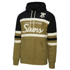 Philadelphia 76ers Double Clutch Head Coach Hoodie Olive - Mitchell & Ness