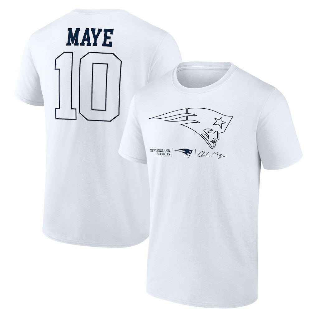 Drake Maye New England Patriots Outline Player T-Shirt - White T-shirts