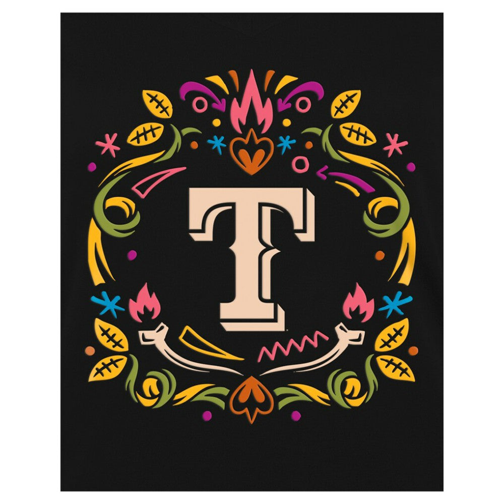 Texas Rangers New Era Women's Día de los Muertos V-Neck T-Shirt - Black T-shirts