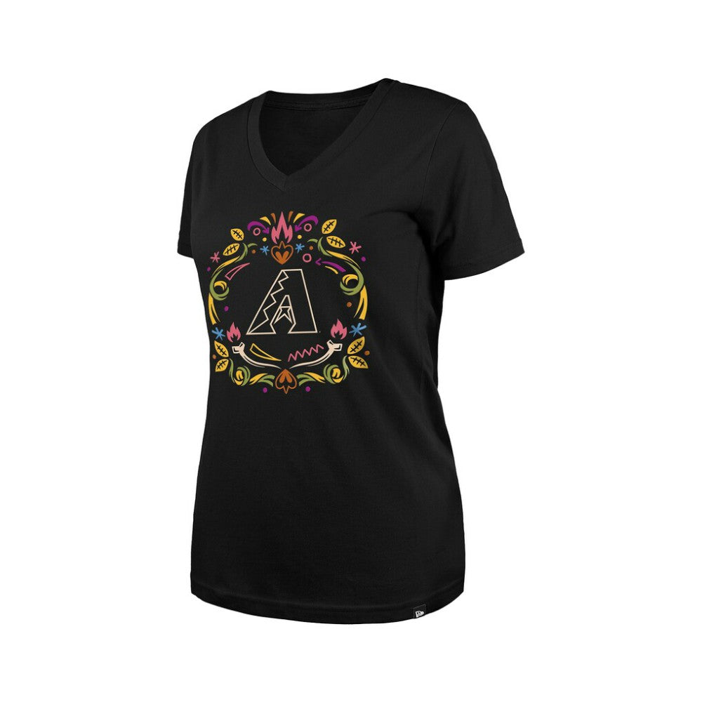 Arizona Diamondbacks New Era Women's Día de los Muertos V-Neck T-Shirt - Black T-shirts