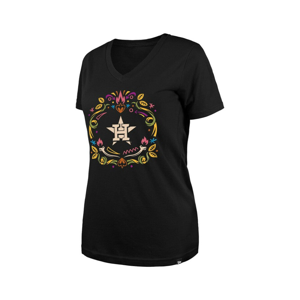 Houston Astros New Era Women's Día de los Muertos V-Neck T-Shirt - Black T-shirts