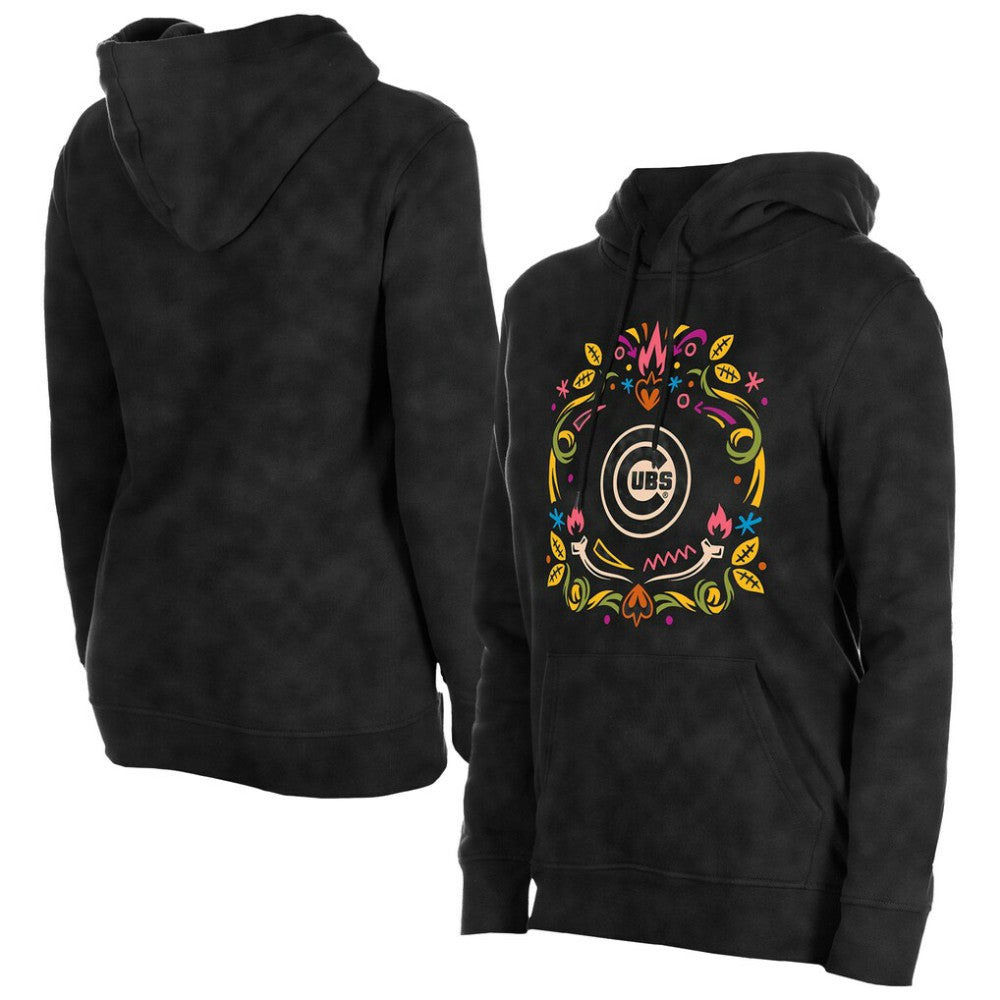 Chicago Cubs New Era Women's Día de Muertos Mineral Wash Hoodie Sweatshirt - Black Hoodies