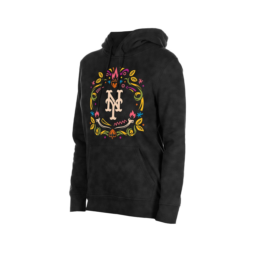 New York Mets New Era Women's Día de Muertos Mineral Wash Hoodie Sweatshirt - Black Hoodies