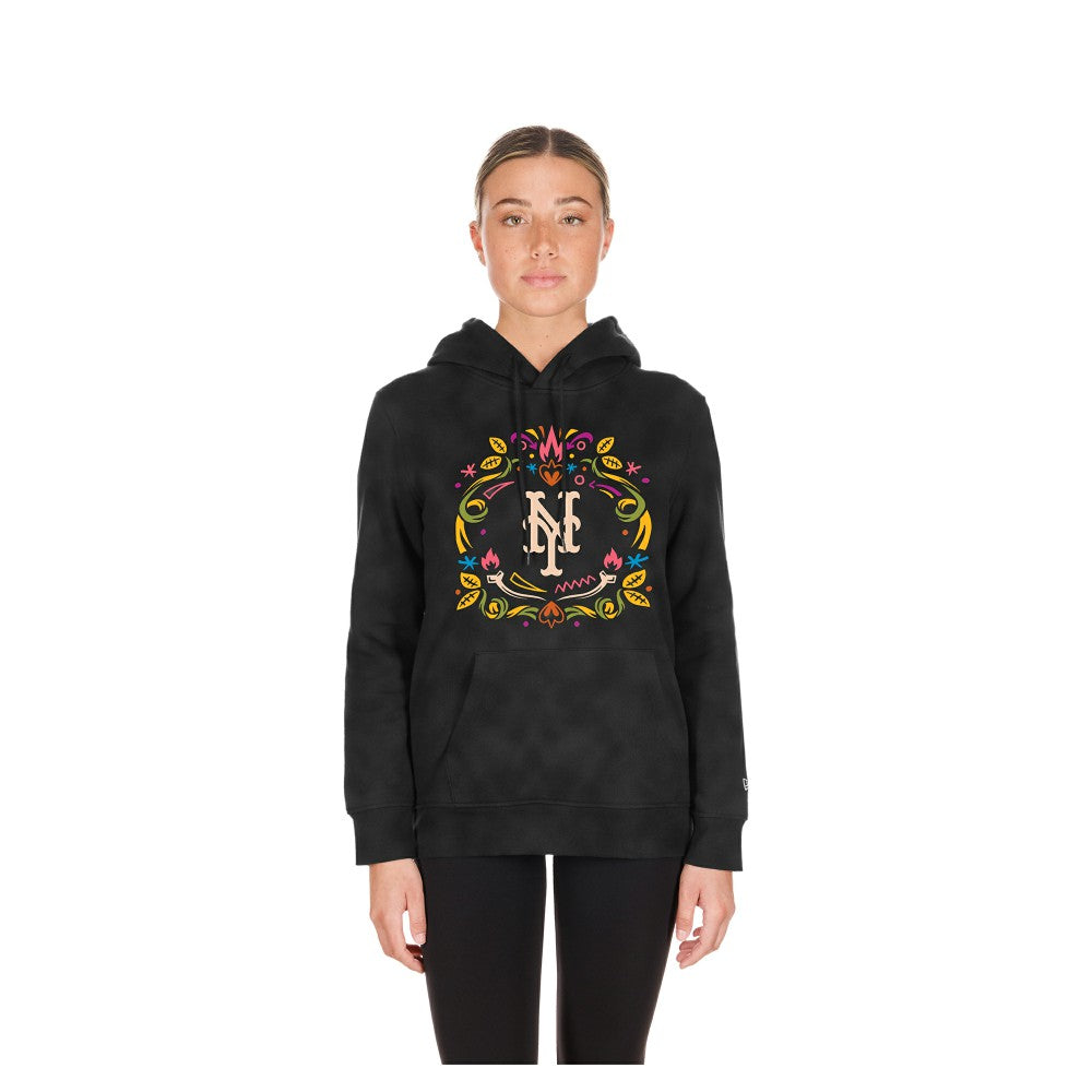 New York Mets New Era Women's Día de Muertos Mineral Wash Hoodie Sweatshirt - Black Hoodies