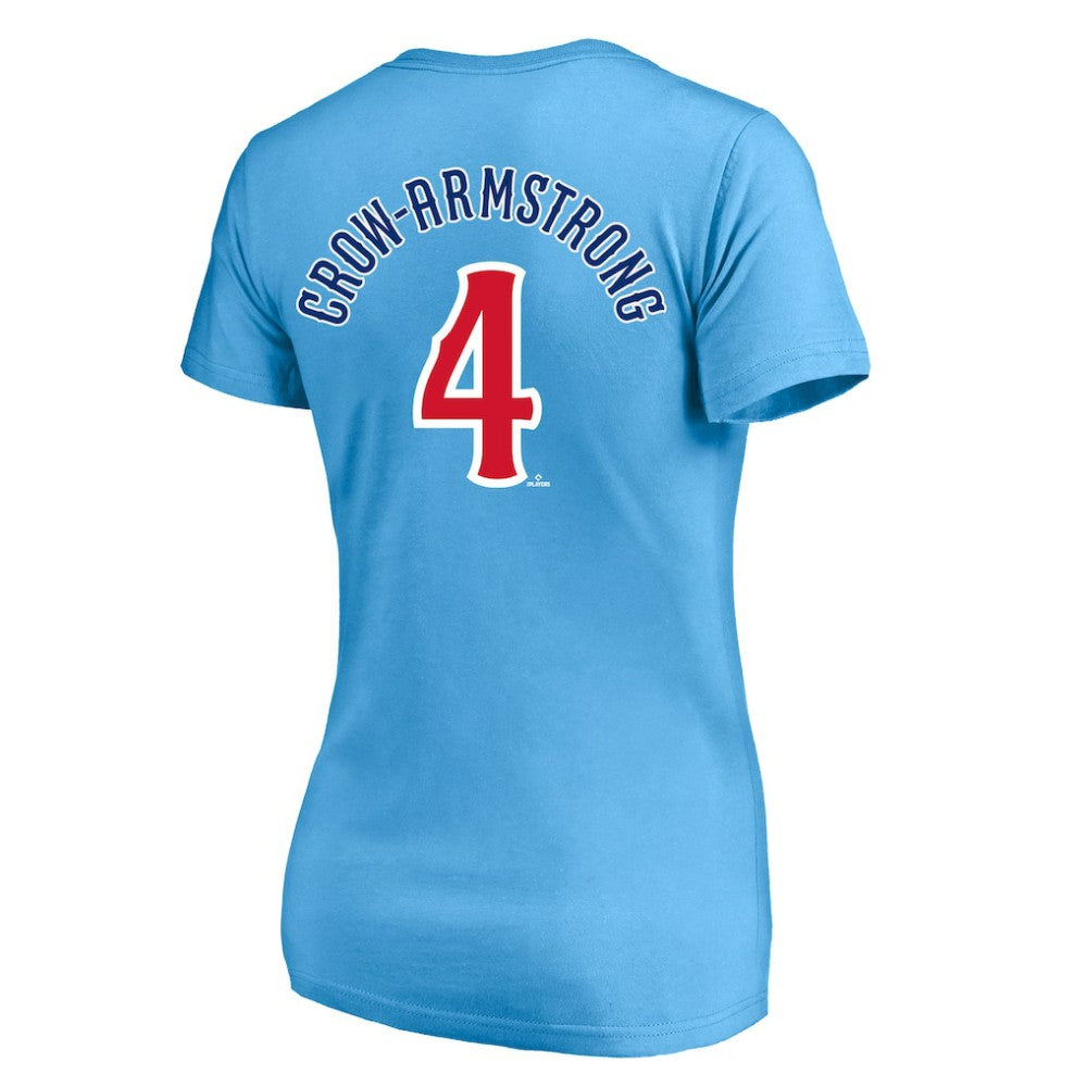 Pete Crow-Armstrong Chicago Cubs Profile Women's Plus Size Name & Number V-Neck T-Shirt - Light Blue T-shirts