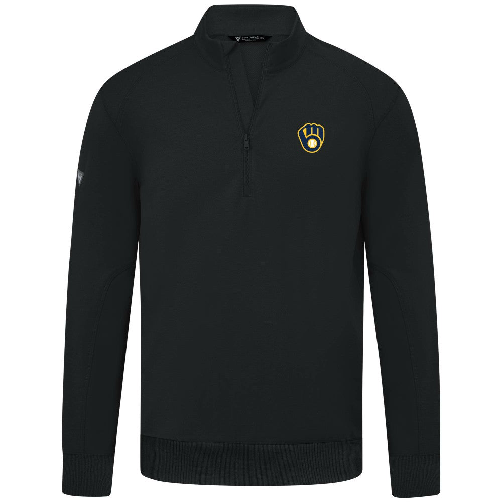 Milwaukee Brewers Levelwear Upright Insignia Tri-Blend Quarter-Zip Pullover - Black Pullover