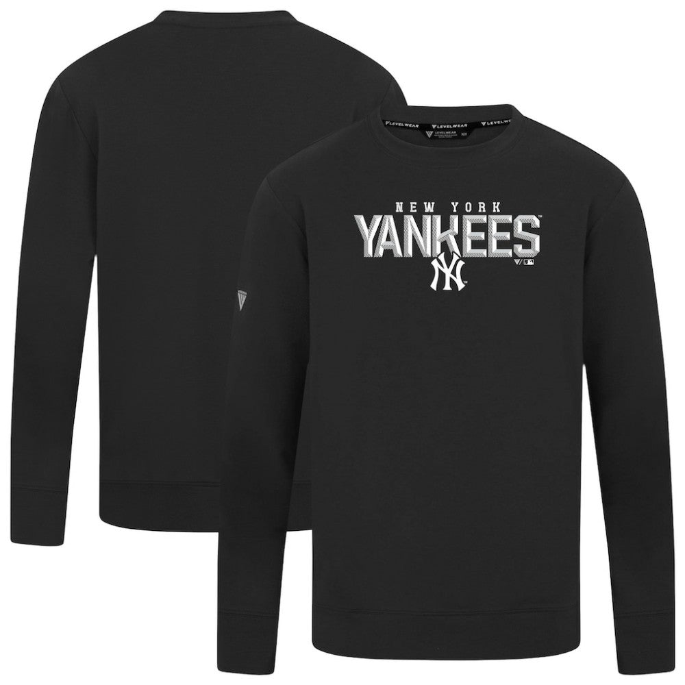 New York Yankees Levelwear Mandate Carve Tri-Blend Sweatshirt - Black Sweatshirts
