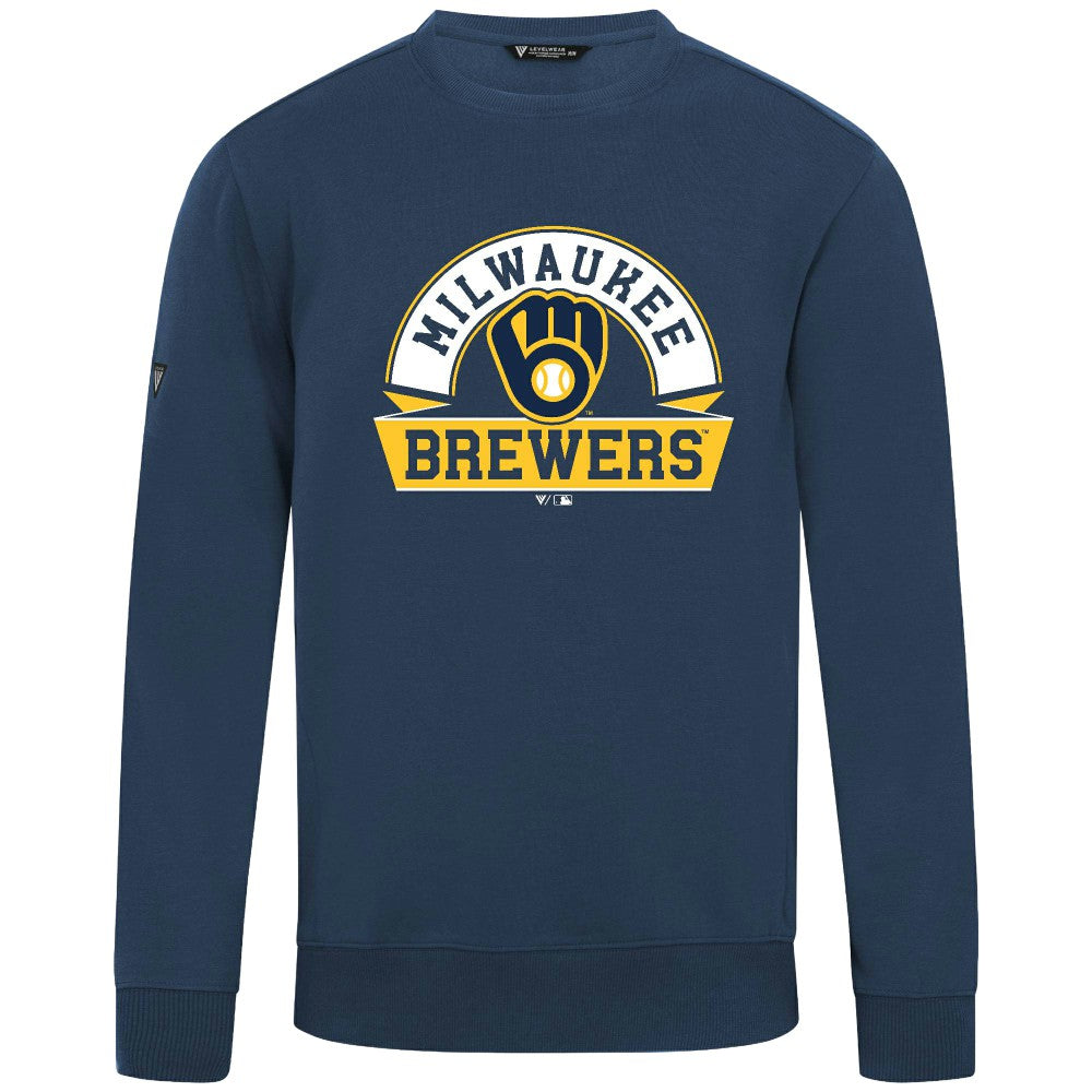 Milwaukee Brewers Levelwear Zane Banner Arch Sweatshirt - Navy Sweatshirts