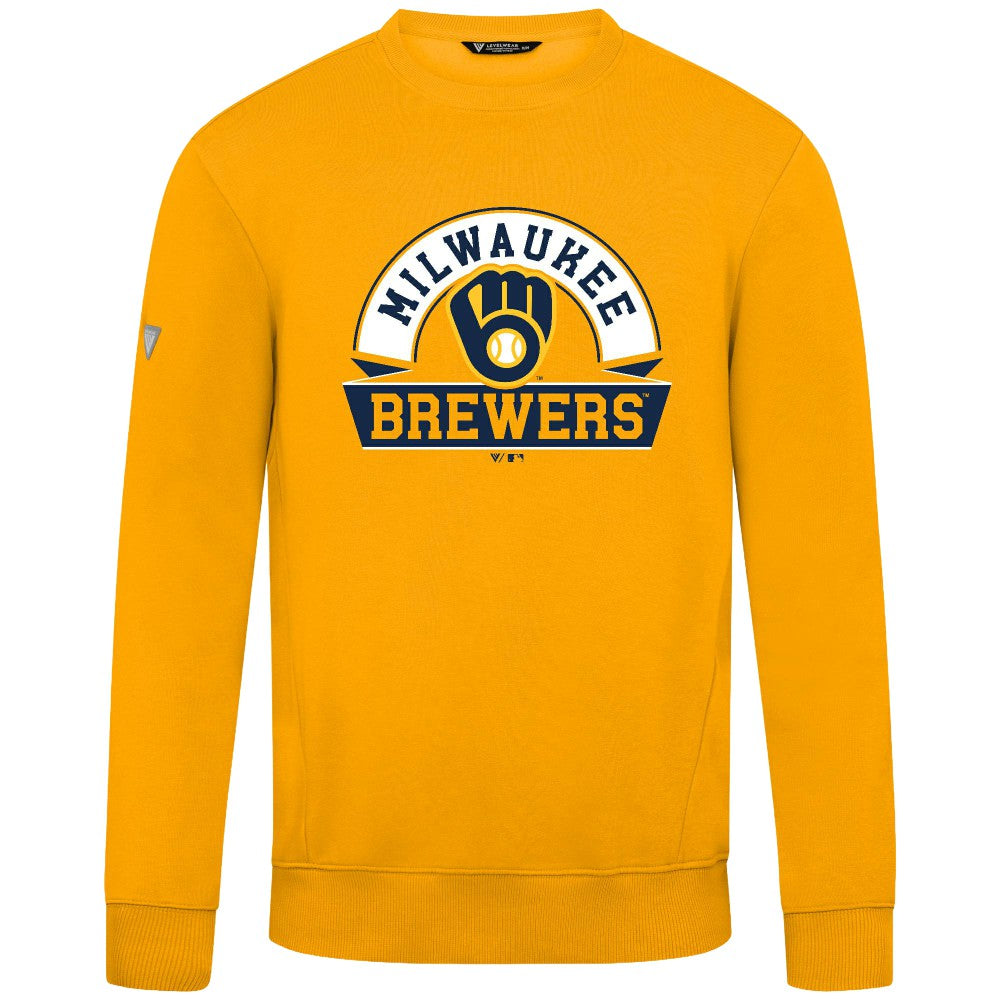 Milwaukee Brewers Levelwear Zane Banner Arch Sweatshirt - Gold Sweatshirts