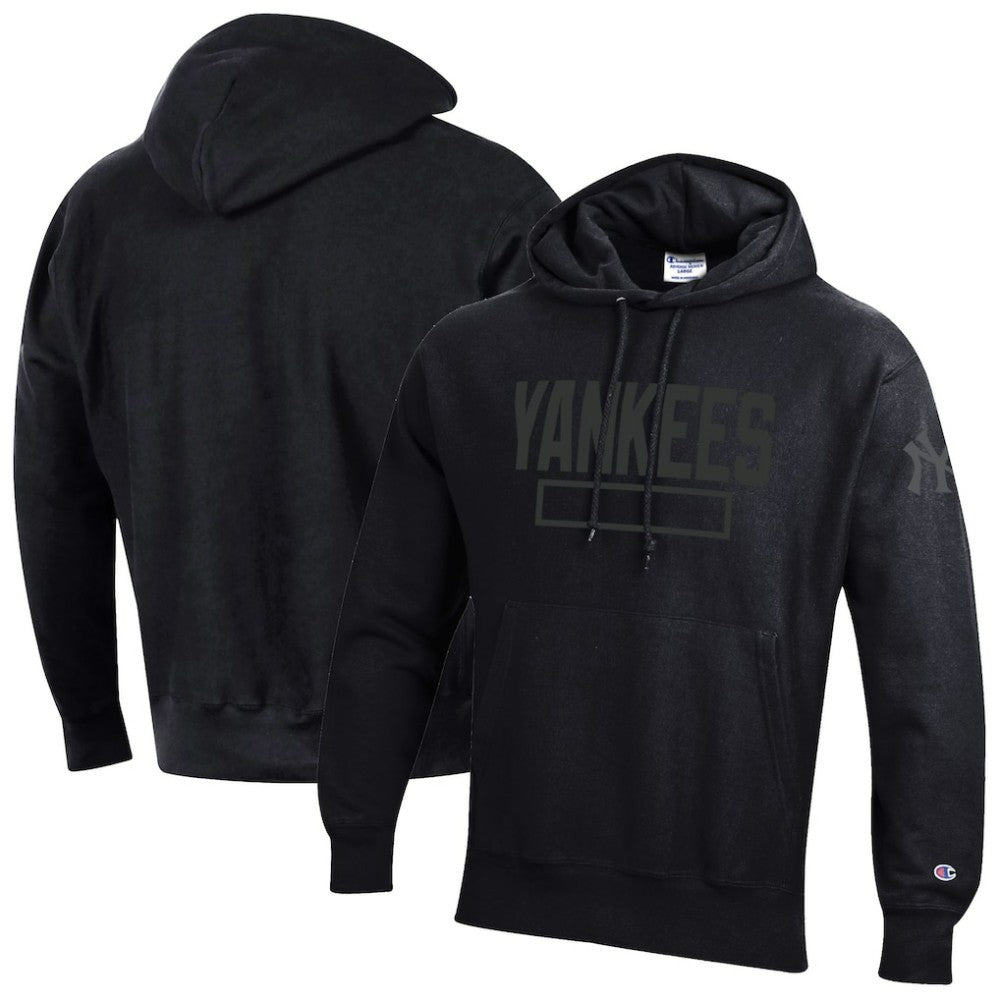 New York Yankees Champion Tonal Reverse Weave Fleece Hoodie - Black Hoodies