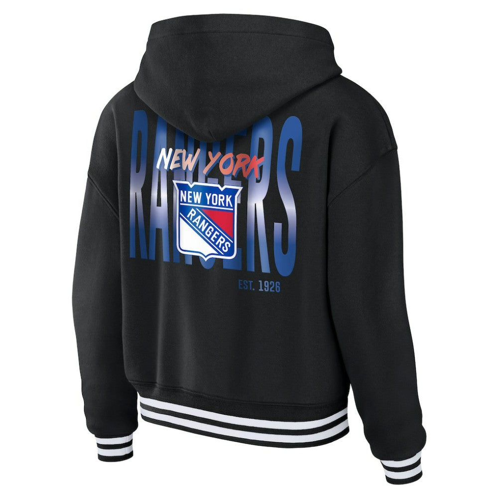 New York Rangers WEAR by Erin Andrews Women's Cropped Lace-Up Hoodie - Black | US 203391591