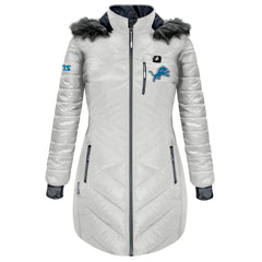 Detroit Lions ActionHeat Women's 5V Battery Heated Long Puffer Full-Zip Hoodie Jacket - White Hoodies