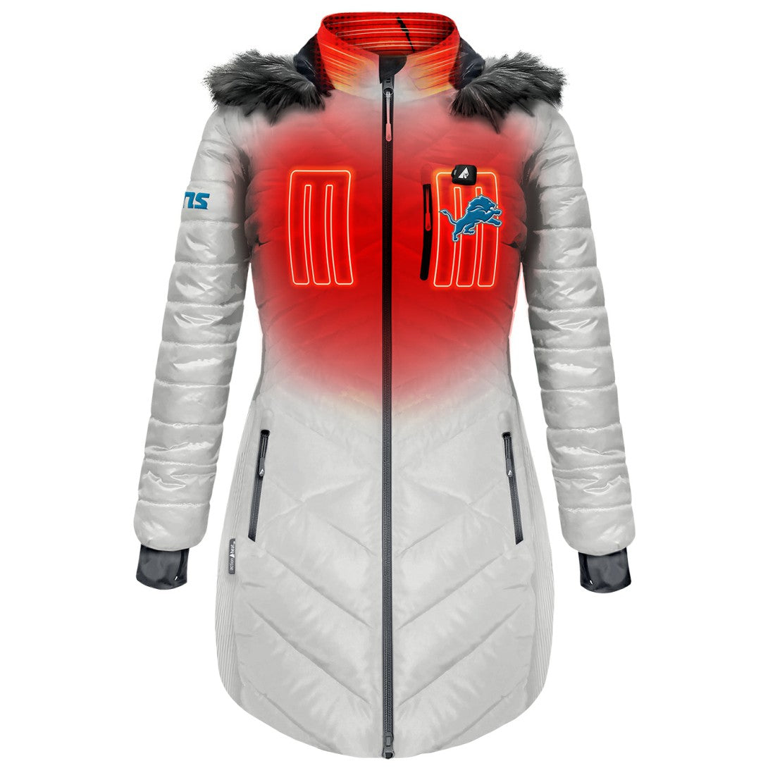 Detroit Lions ActionHeat Women's 5V Battery Heated Long Puffer Full-Zip Hoodie Jacket - White Hoodies