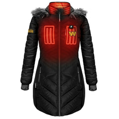 Washington Commanders ActionHeat Women's 5V Battery Heated Long Puffer Full-Zip Hoodie Jacket - Black Hoodies