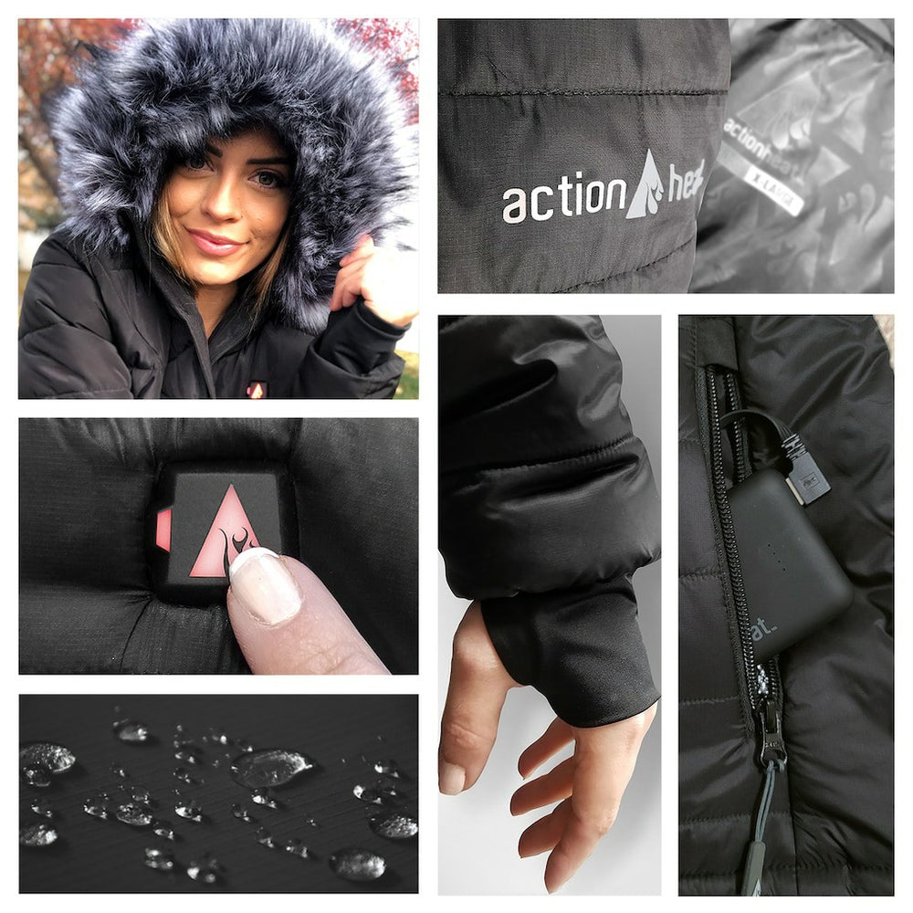 Washington Commanders ActionHeat Women's 5V Battery Heated Long Puffer Full-Zip Hoodie Jacket - Black Hoodies